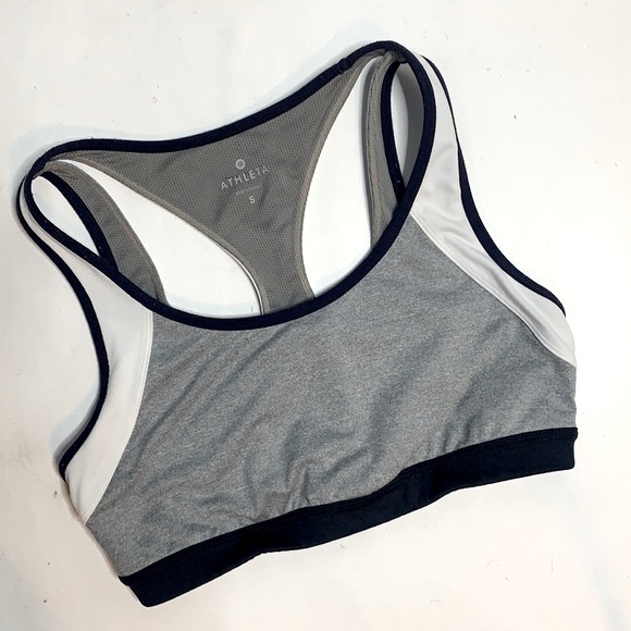 Athleta Triple Dare Racerback Navy Gray White Sports Bra W-120 Size Small - Picture 2 of 8